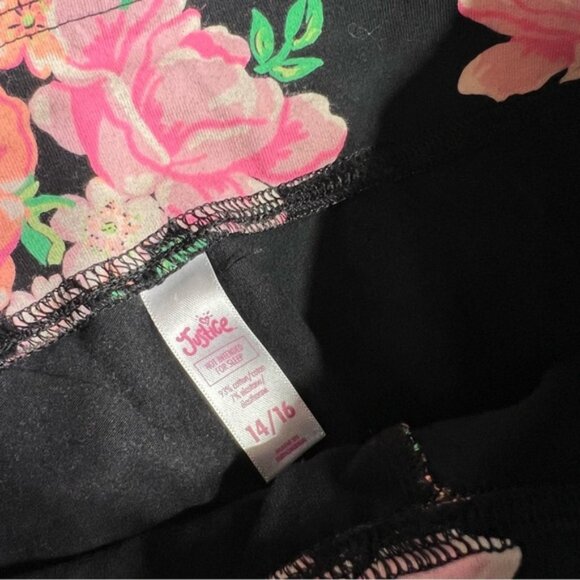 Justice Black and Pink Floral Leggings - Picture 2 of 2